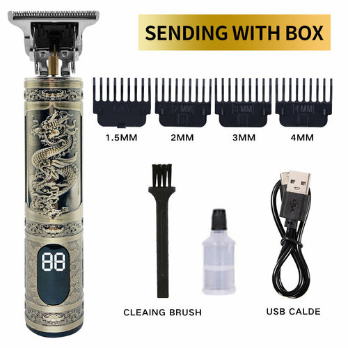 Профессиональная машинка для стрижки волос с цифровым дисплеем маленьким экраном декором Дракон и Феникс белая отделка ABS 67900₽