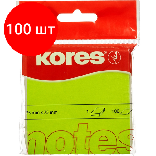 Комплект 100 штук Стикеры Kores бум для зам 75х75 неон зеленая 100л 47075 4707747075 11654₽