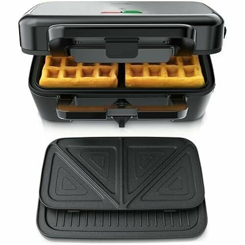 Arendo - Вафельница со съемными пластинами 3 в 1 - с антипригарным покрытием - можно мыть в посудомоечной машине - двойная вафельница - контроль температуры - Бельгийские вафли - сэндвичница Panini Maker 2322000₽