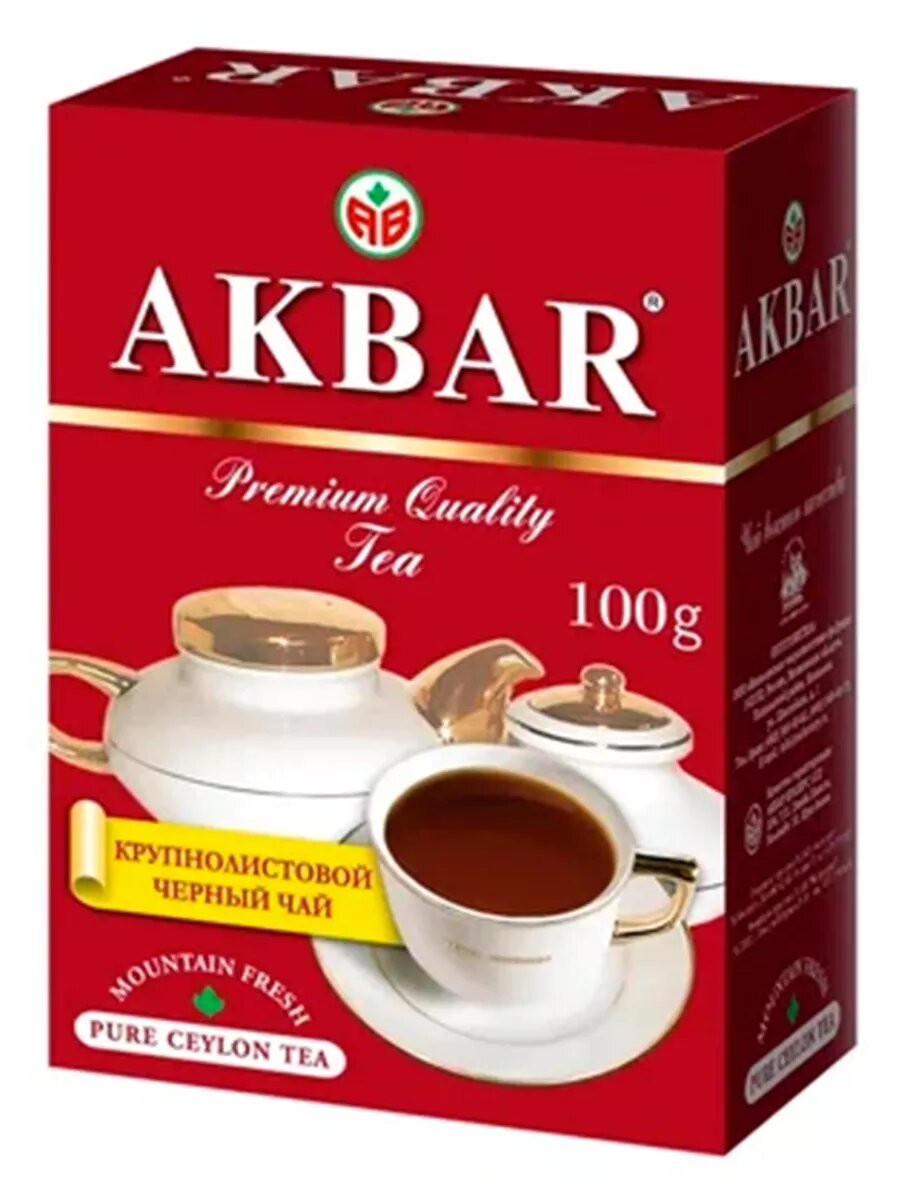Черный чай AKBAR листовой, RED&WHITE, 100 г