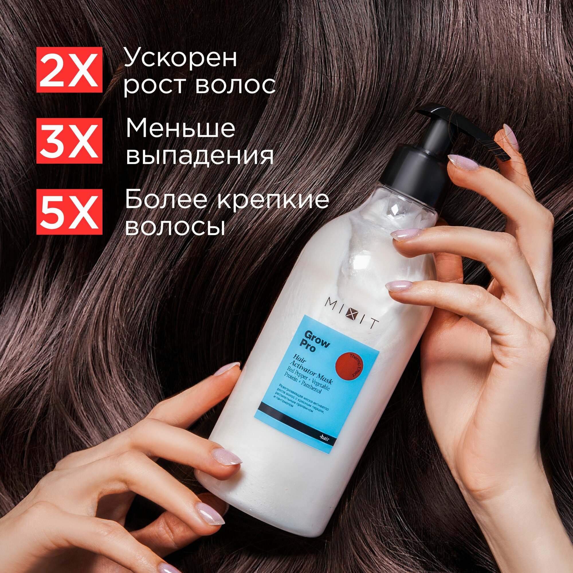 MIXIT Маска разогревающая для роста волос с красным перцем GROW PRO, 400 мл — фото 1