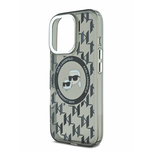 Lagerfeld для iPhone 16 Pro чехол PC/TPU Monogram NFT Karl & Choup Metal Cam Hard Black (MagSafe) серый, черный