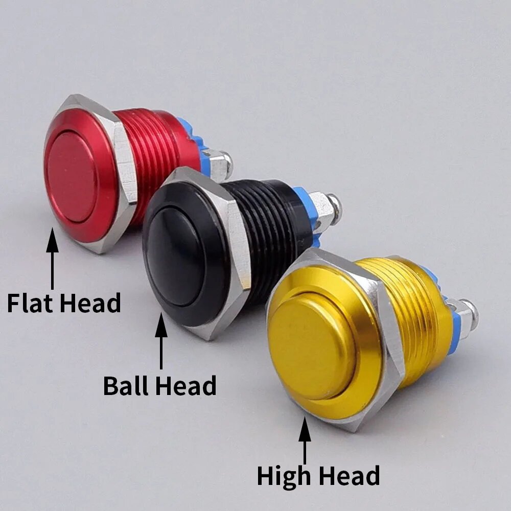 Кнопочный переключатель Momentary Push Button Switch 1NO 16/19/22 мм красный, Red, 16mm, Flat Head, Screw Terminal — фото 1