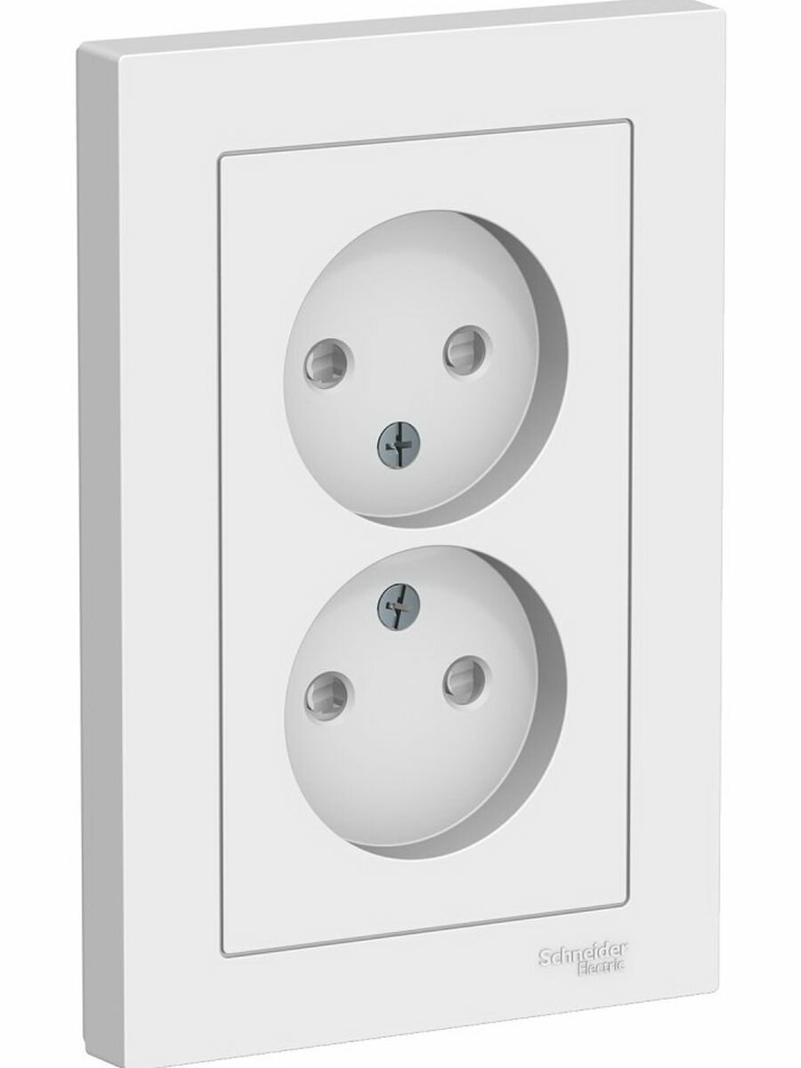 Розетка Systeme Electric ATLASDESIGN двойная без заземления со шторками 16А в сборе белый ATN000122