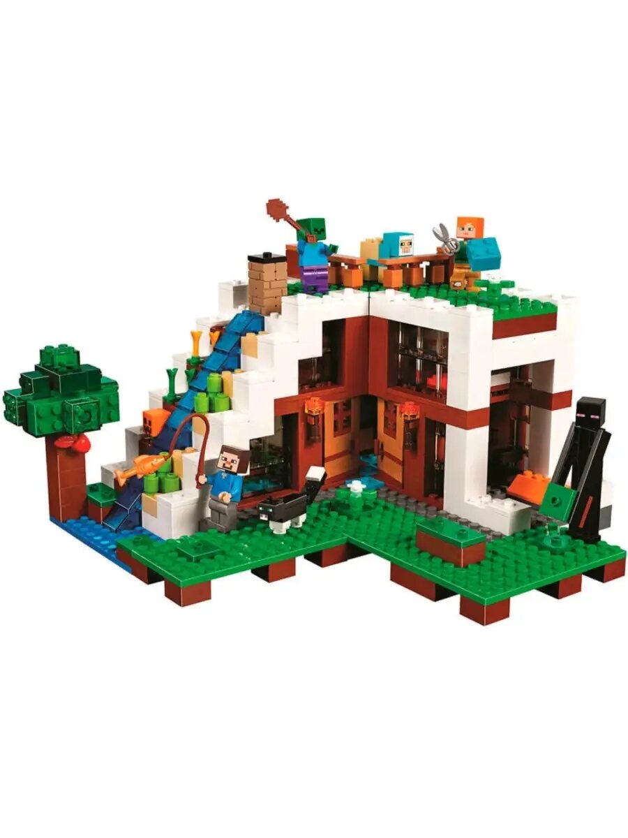 Конструктор Мой Мир Майнкрафт База на водопаде 729 деталей