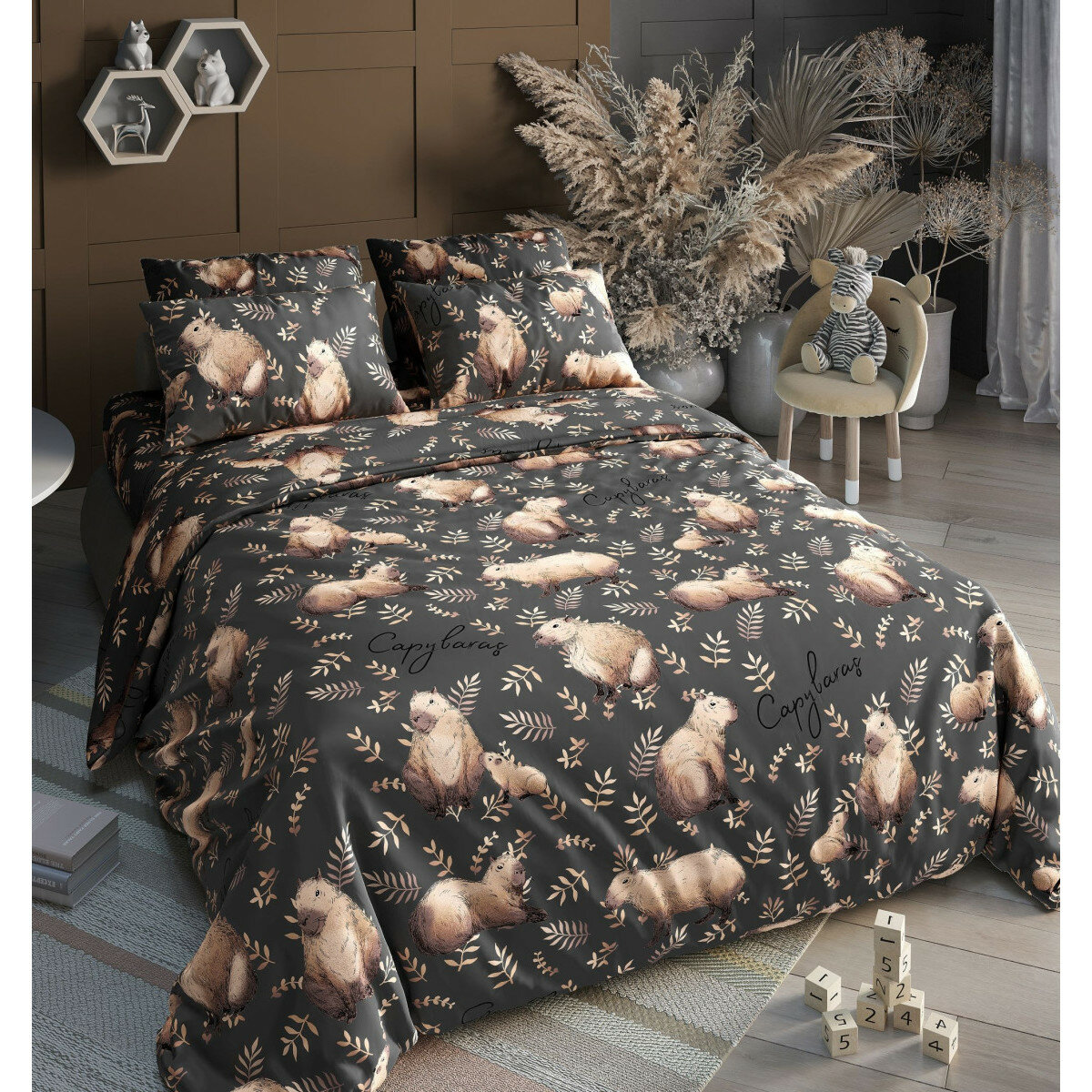 Постельное белье Valtery DL-63 Капибары (коричневый) 1,5-спальное
