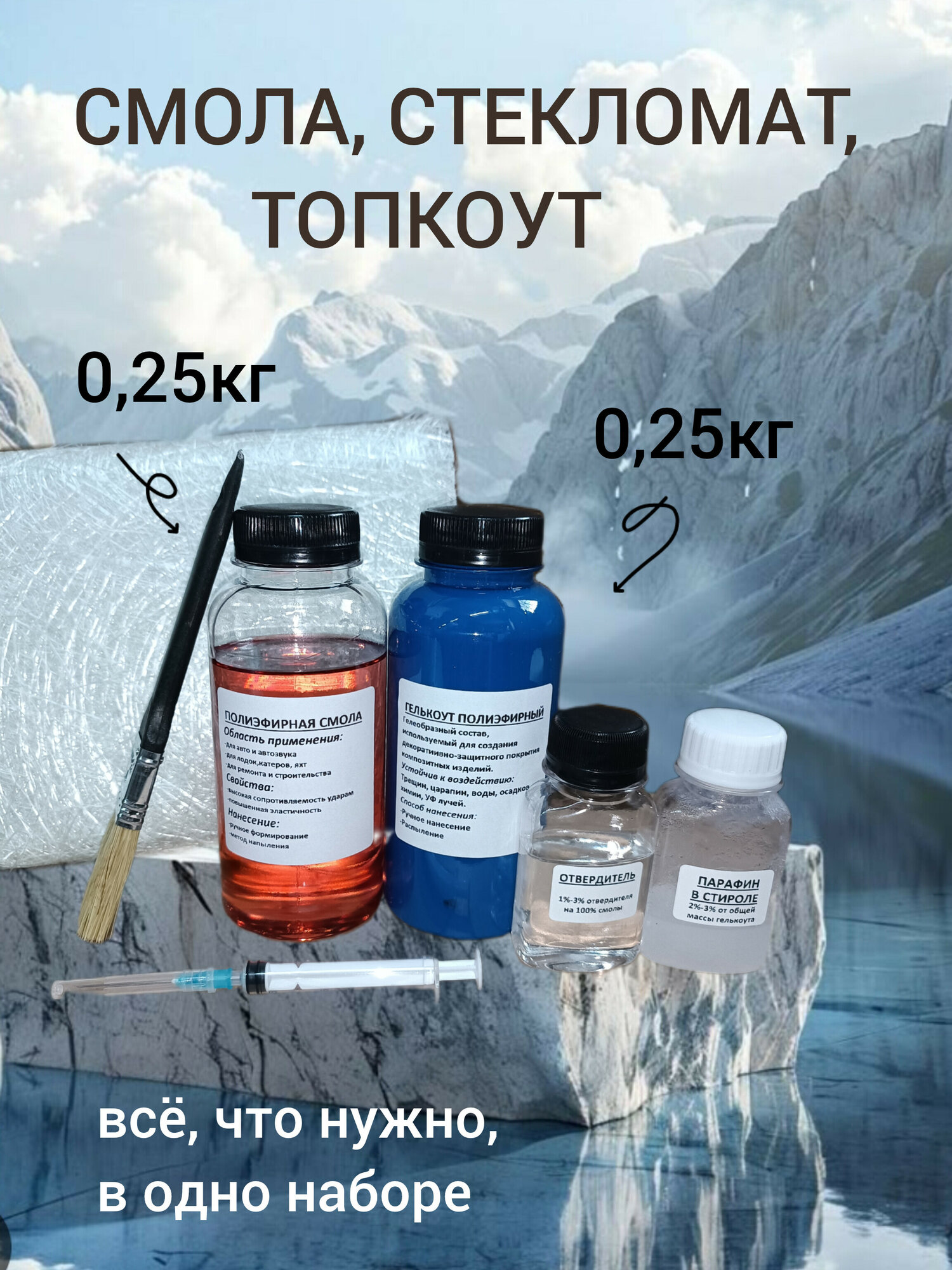 Смола полиэфирная, стекломат, Топкоут синий 0,25кг