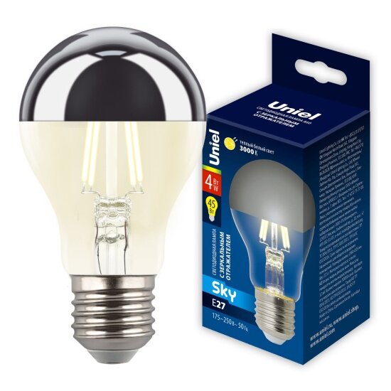 Светодиодная лампа Uniel LED-A60-4W/3000K/E27/CL MIRROR/CHROME PLS02WH
