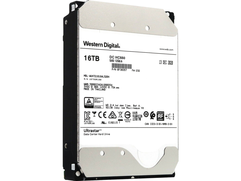 Жесткий диск Ultrastar DC Hс550 HDD 3.5" SAS 16тb, 7200rpm, 512MB buffer, 512e (0F38357), 1 year