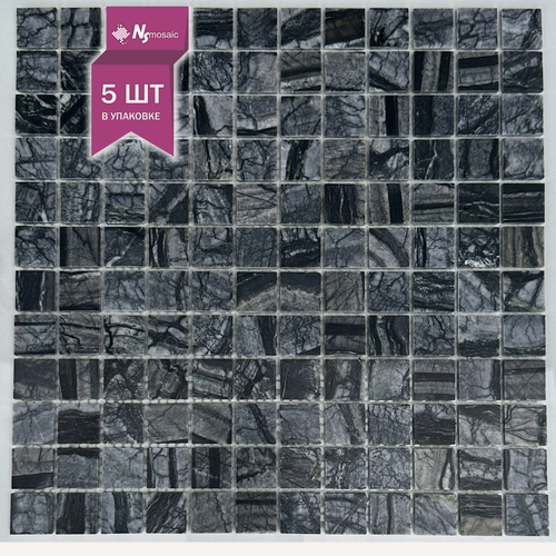 Изображение товара Мозаика из мрамора NSmosaic KP-768, серая/черная полированная, 298x298 мм, упаковка 5 шт