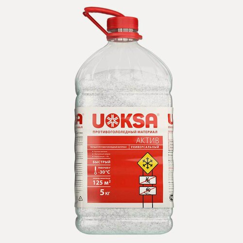 Изображение товара Реагент противогололёдный 5 кг, UOKSA "Актив", до -30 °C, хлорид кальция + минеральная соль, ПЭТ, 2шт.