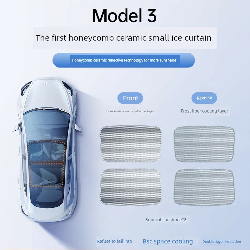Солнцезащитный козырек для люка Tesla Model 3 с гофрированным керамическим отражателем, защита от УФ-лучей, не
