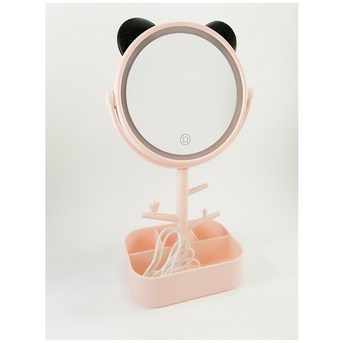 фото Зеркало с led подсветкой для макияжа, 3 режима подсветки, цвет розовый простые решения