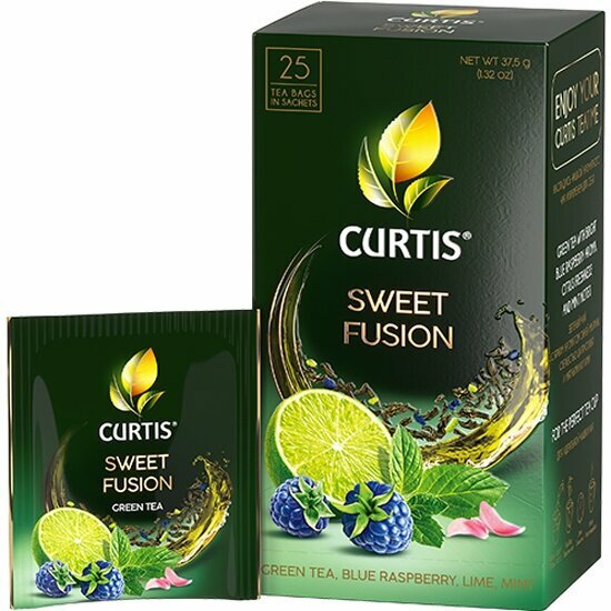 Чай зеленый в пакетиках CURTIS "Sweet Fusion" 25 пакетиков, c лаймом, синей малиной и мятой, мелколистовой - фотография № 9