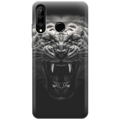 фото Ультратонкий силиконовый чехол-накладка для huawei p30 lite / honor 20s / honor 20 lite с принтом "оскал тигра" gosso