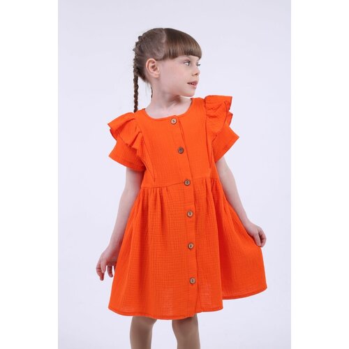 фото Платье муслин, хлопок, нарядное, размер 30, оранжевый omma kids