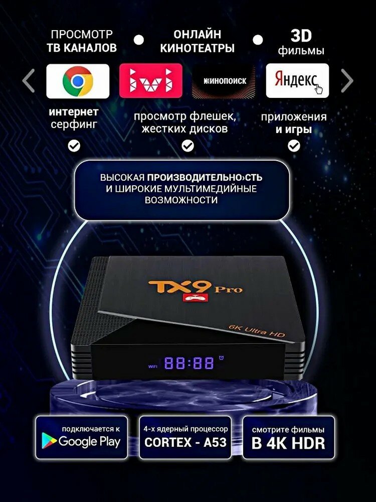 Игровая приставка TX9 PRO + Android TV, 4K HD, Игры, 128/8GB, поддержка загрузки Игр,