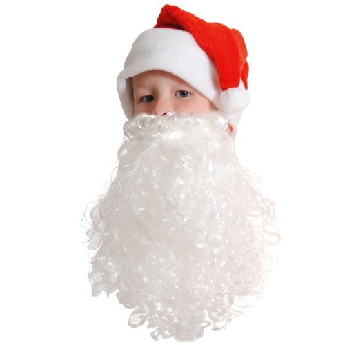 Колпак новогодний красный из плюша + бородой, обхват головы 53-55 см колпак новогодний с бородой