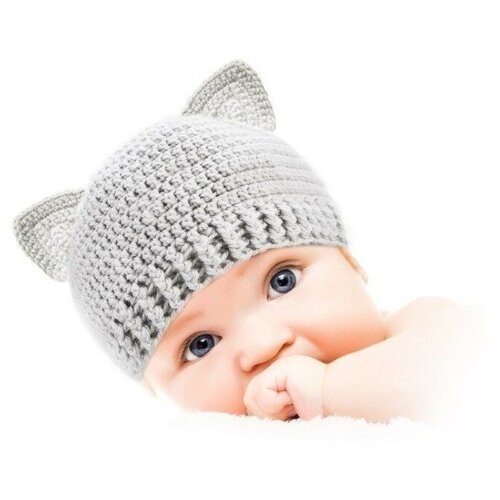 фото Шапочка для детей и новорожденных от 0 до 3 лет "котик" (набор для вязания) викидс