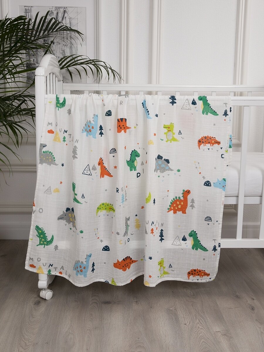 Муслиновые Пеленки Baby Nice "Динозаврики", 120x120 см, для новорожденных, многоразовые