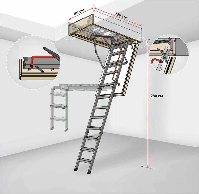 60*120*280 см Чердачная лестница с люком утеплённая FAKRO LMK складная / Люк чердачный с лестницей 60x120 - фотография № 4