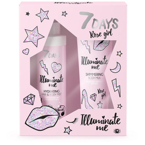 смягчающий сахарный скраб для тела 7days illuminate me rose girl 220 г 7DAYS Набор для тела Illuminate me Rose girl, 150 мл