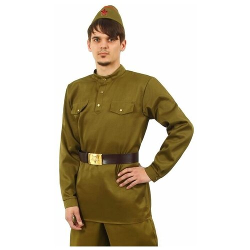 фото Костюм военного страна карнавалия взрослый, гимнастерка, пилотка, ремень, размер 50 рост 182 (2277769)