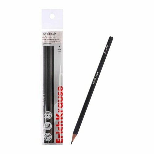 Набор чернографитных карандашей 4 штуки ErichKrause Jet Black HB грифель d 22 мм дерево шестигранных в пакете чёрный корпус 484₽