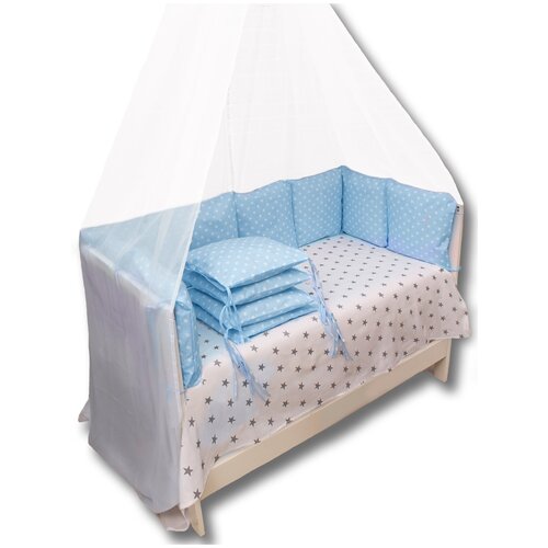 фото Бортики в кроватку body pillow, съемные чехлы 12 шт, расцветка "звезды голубо-белые"