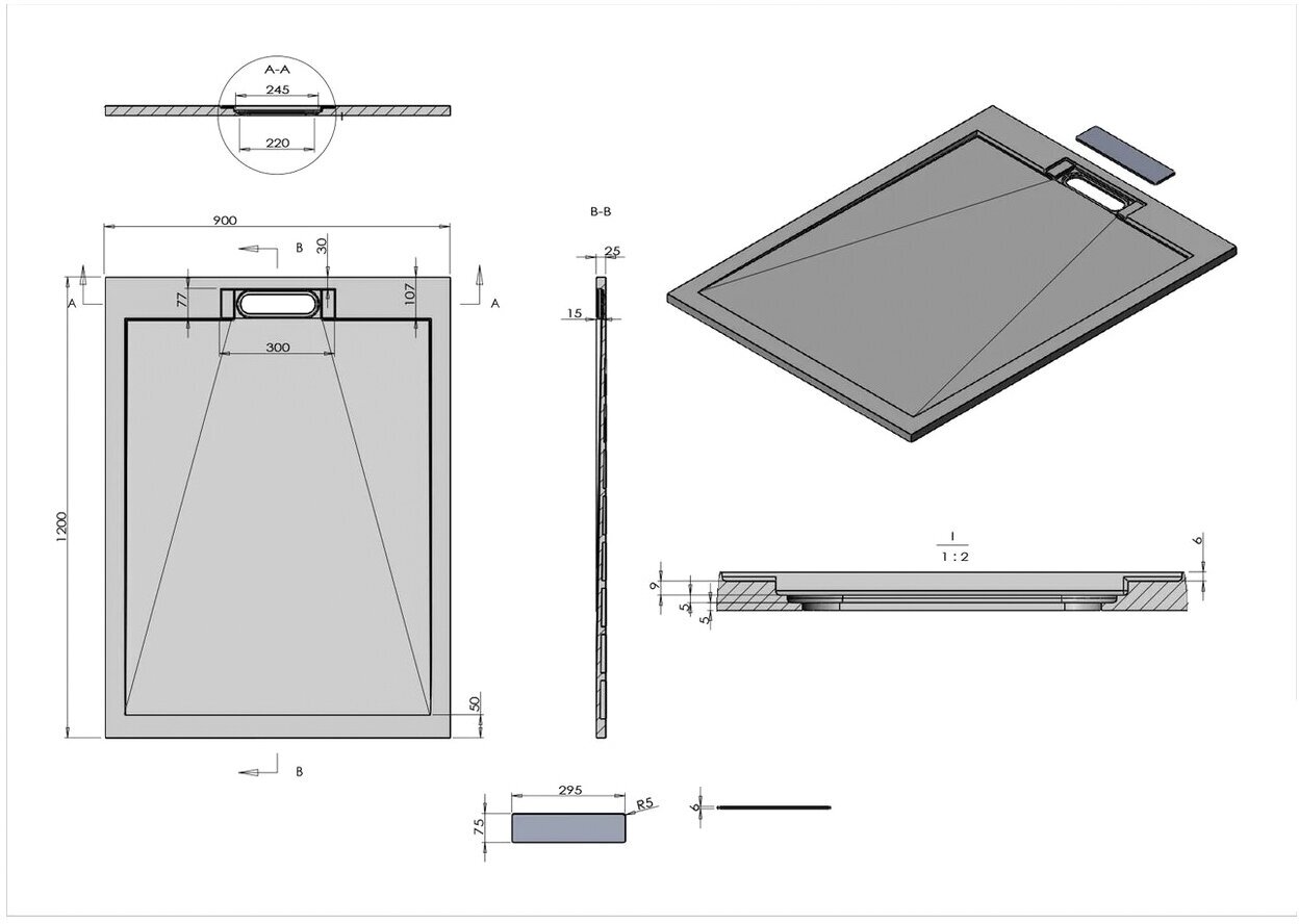 Поддон для душа Vincea из искусственного камня VST-4SRL9012W, 1200х900х25, белый матовый