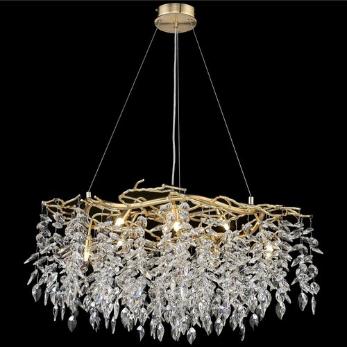 Светильник подвесной с хрустальными подвесами, E14, 9 ламп, золото