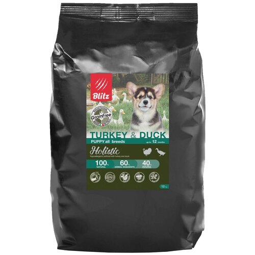 Blitz Puppy Holistic Grain Free Turkey & Duck / Сухой Беззерновой корм Блиц для Щенков Индейка Утка 1,5 кг