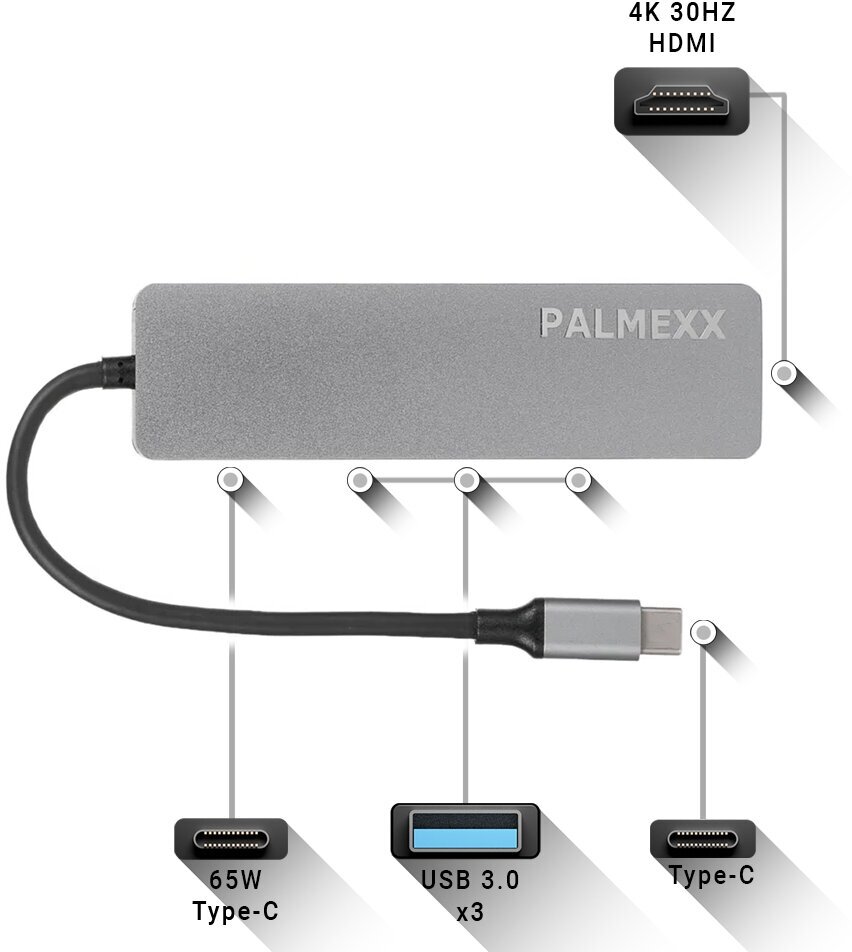 Хаб Palmexx USB-C to HDMI+3*USB30+USBC /HUB-074