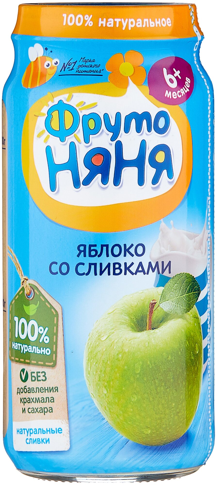 Пюре ФрутоНяня Из яблок со сливками (с 6 месяцев), 250 г, 12 шт ...
