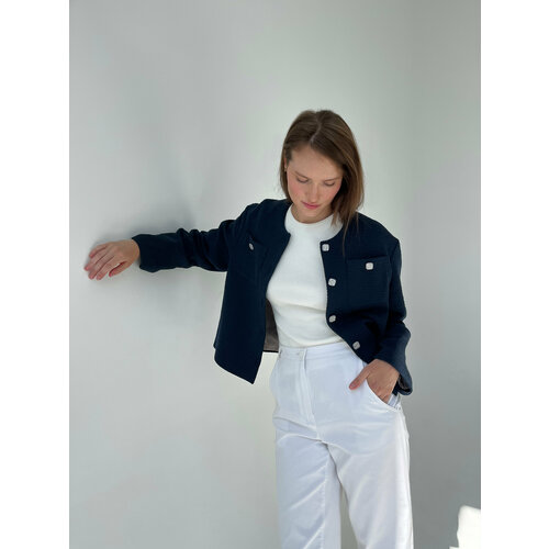 Пиджак To woman store, укороченный, силуэт прямой, подкладка, размер S, синий
