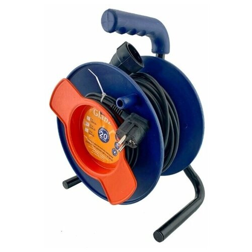 фото Удлинитель силовой на катушке glanzen пвс 2х1,5 20м ec-20-010 2500вт ip20