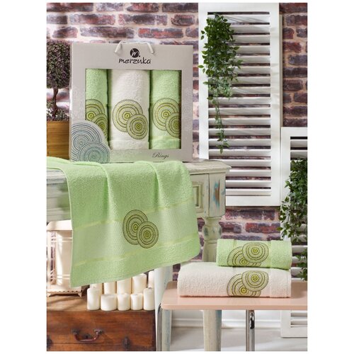 фото Oran merzuka полотенце rings цвет: фисташковый (50х90 см - 2 шт,70х140 см) br41073