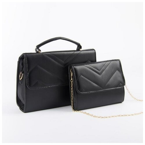 фото Набор сумок, отдел на клапане, длинный ремень, цепочка, цвет чёрный mikimarket