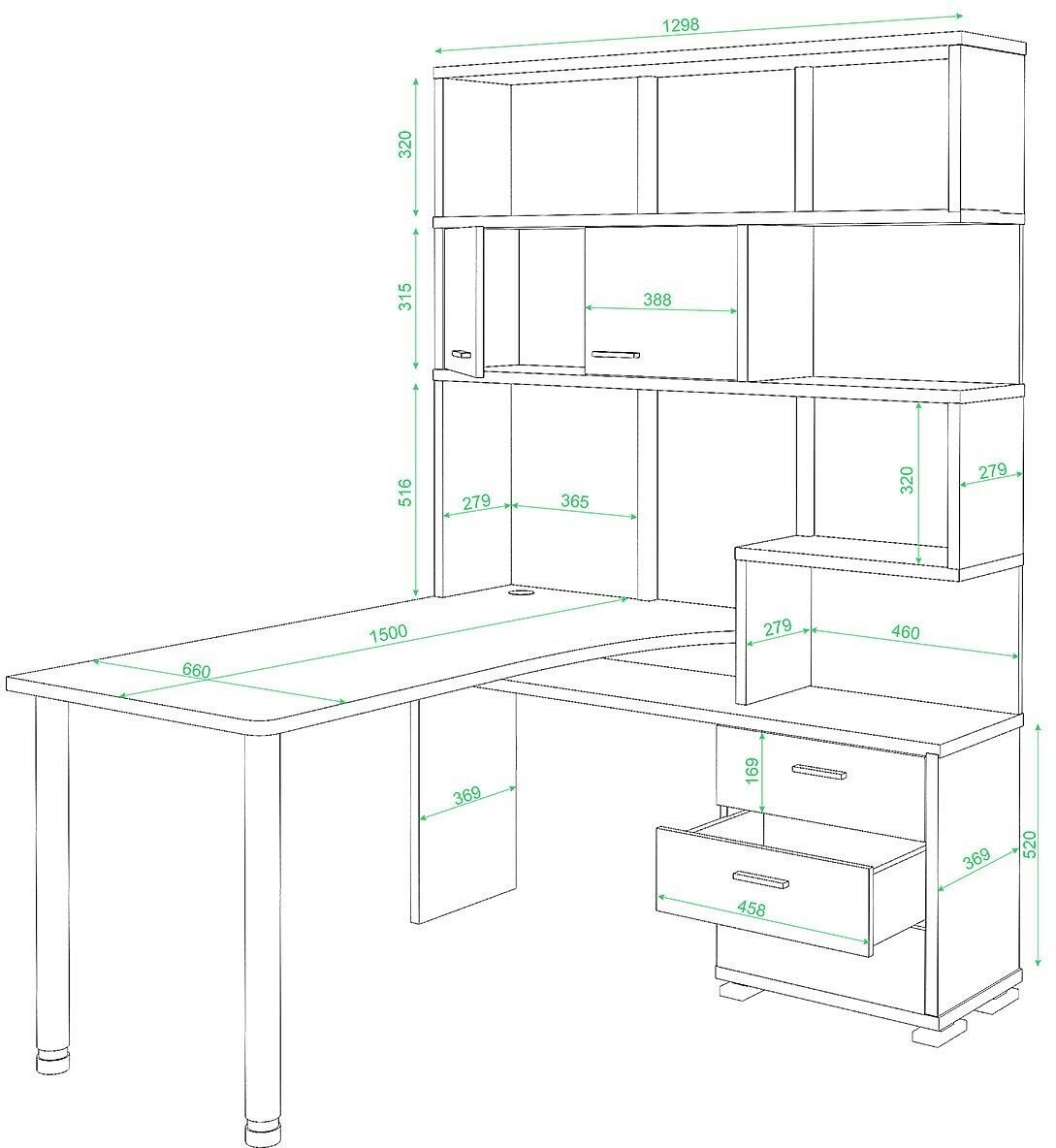 Мэрдэс компьютерный стол СР-420, угол: справа, ШхГхВ: 130х150х199 см, цвет: белый жемчуг - фотография № 2