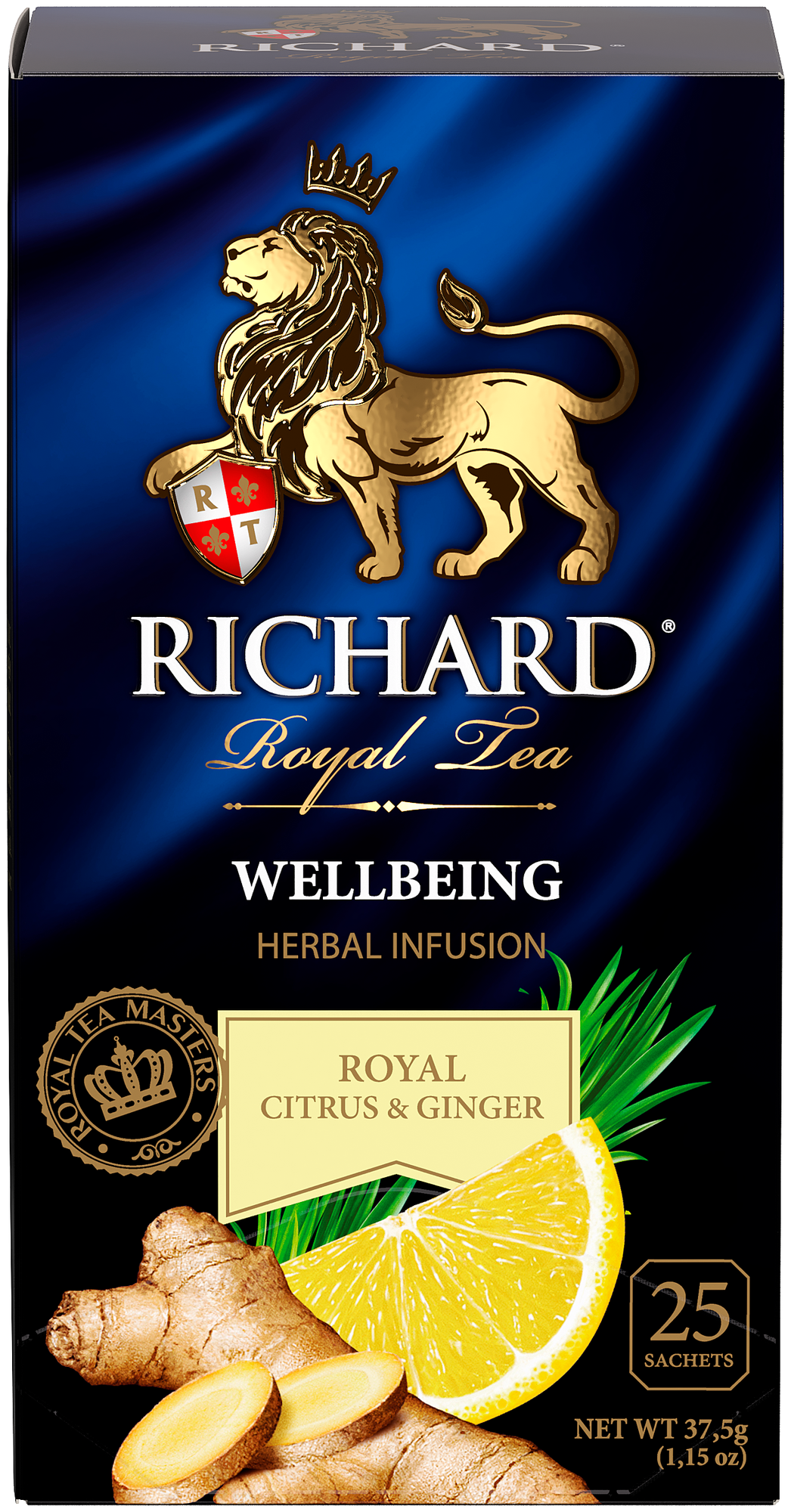 Чайный напиток фруктово-травяной ароматизированный Richard "Citrus & Ginger. Wellbeing" 25 сашет - фотография № 1