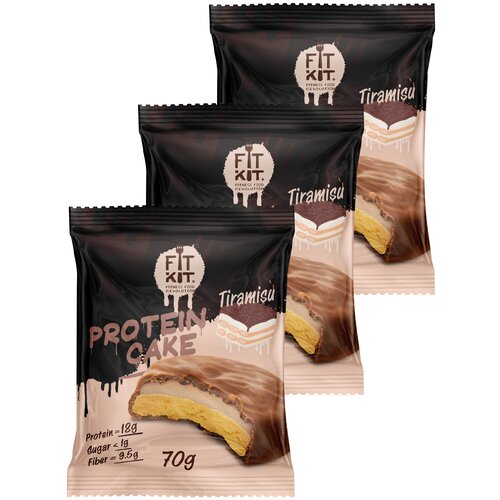 Fit Kit, Protein Cake, 3шт x 70г (Тирамису) протеиновое печенье покрытое глазурью без сахара фит кит fit kit protein cookie 50 грамм