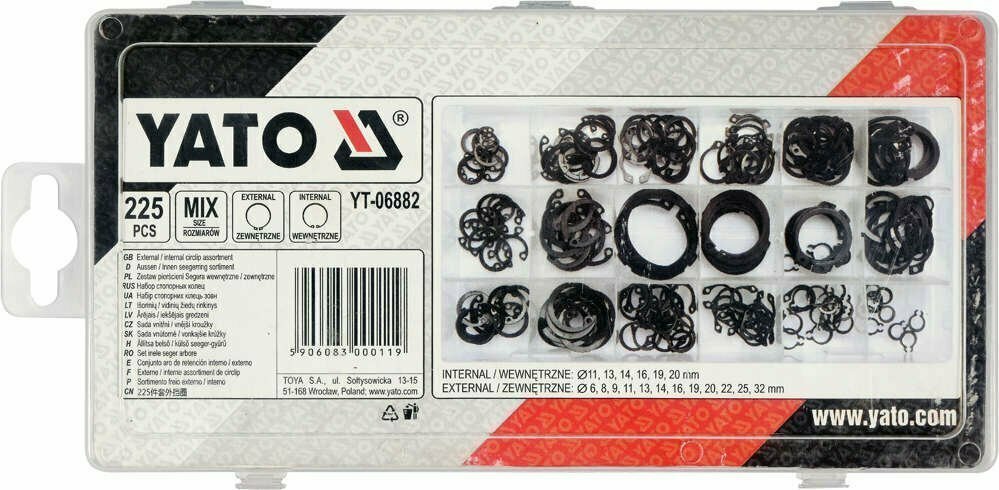 Наружные и внутренние стопорные кольца YATO 225 шт., 6-32 мм, YT-06882 - фотография № 3