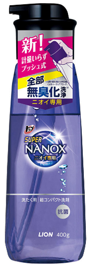 Концентрированное жидкое средство для стирки белья, Lion "Top Super Nanox Push Bottle" для контроля за неприятными запахами, бутылка с помпой, 400 г.