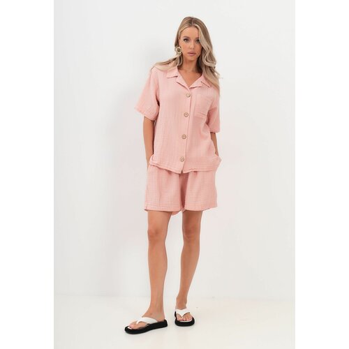 Костюм Luisa Moretti, рубашка и шорты, классический стиль, прямой силуэт, размер 46/48, розовый