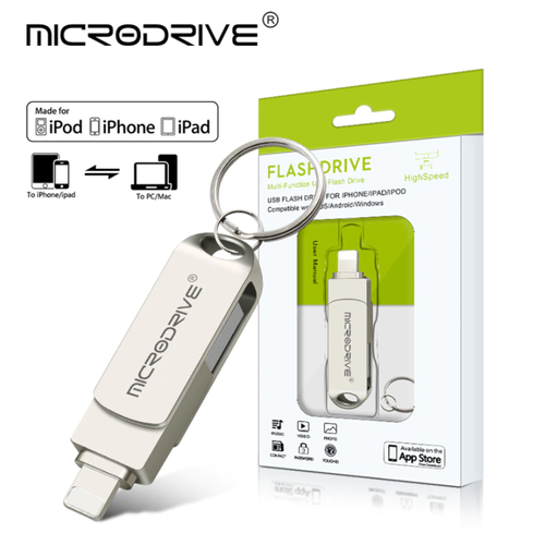 Флешка для айфона MICRODRIVE (2 в 1) USB/Lightning, объем памяти 128 ГБ