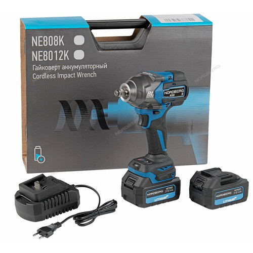 Гайковерт аккумуляторный 12 21В 1200 Нм с двумя 4A акк и зар уст-вом 18A в кейсе NORDBERG NE808K 3069300₽
