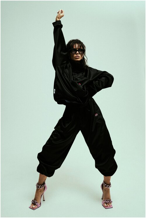 Костюм Zivert, олимпийка и брюки, спортивный стиль, оверсайз, размер 42-46, черный