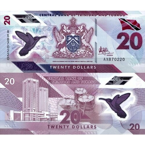 тринидад и тобаго 10 долларов 2020 птица кокорико unc пластиковая Тринидад и Тобаго 20 доллар 2021 (UNC Pick 63)