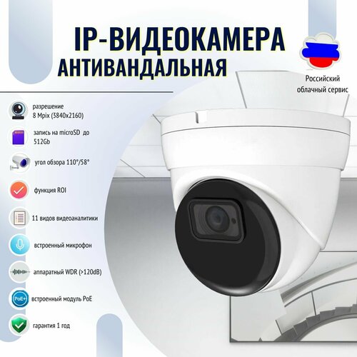 Купольная антивандальная IP-видеокамера SD SL 8Mpix 2.8mm