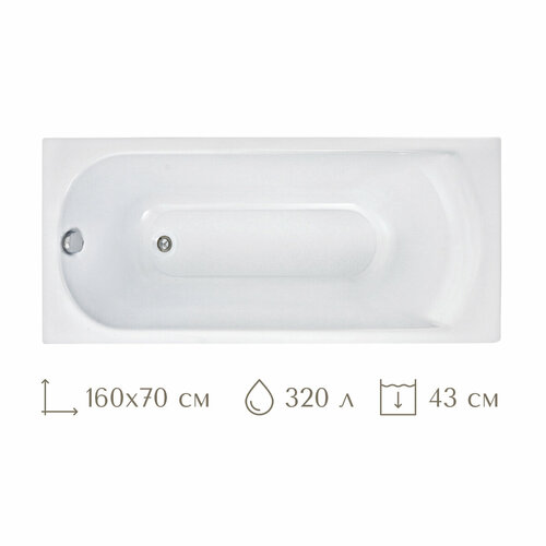 Акриловая ванна прямоугольная 160*70 Маврикий LESAN (без каркаса)